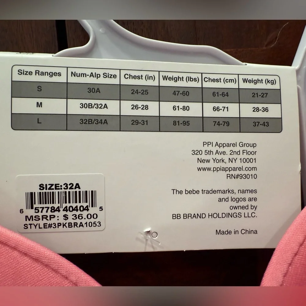 Bebe NWT Girls Sz 32A 3 Pack Pinks & Floral Slightly Padded Bras (I049) - Picture 5 of 9